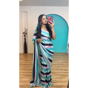 Hermoso Sari listo para usar para fiestas Impresión digital Ropa india y pakistaní - Product Image 2