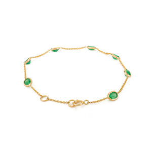 Wholesale New Minimalist Design Zambian <b>Emerald</b> Station Chain Bracelet Real K14 Yellow Gold Daily Wear Jewelry Graduation Gift - Product Image 5