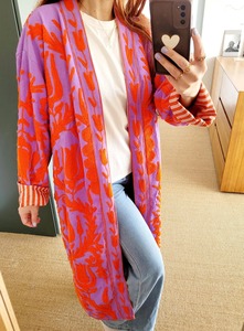 Bata de mujer con cuello en V, 100% algodón, 480g, reversible, bordada con motivos florales azules, hecha a mano, tipo kimono largo, con cinturón, para estar en casa o descansar. - Product Image 6