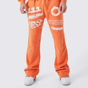 Conjunto Deportivo para Hombre, Sudadera con Capucha y Pantalones Jogger, 100% Algodón Transpirable, Estampado Naranja, Dos Piezas, Estilo Urbano - Product Image 4