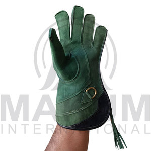 Guantes de cetrería de cuero hasta la muñeca, hechos a mano, de piel de vaca, clásicos, para deportes al aire libre, duraderos para las cuatro estaciones - Product Image 3