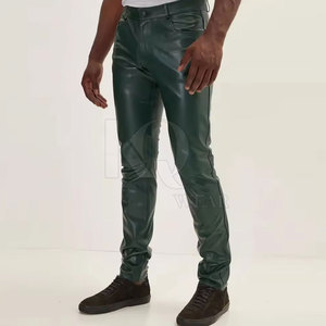 Pantalon décontracté pour homme en cuir moderne, taille mi-haute, léger, extensible, avec fermeture boutonnée, idéal pour le voyage et la pratique du vélo - Product Image 2