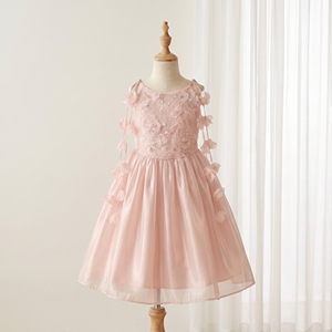 Robe de soirée élégante pour filles et bébés de 1 à 12 ans, en satin rose avec broderie florale, robe de princesse de boutique, sur mesure - Product Image 1