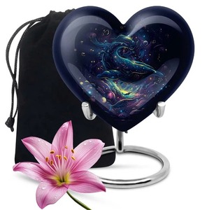 Urnas de recuerdo de corazón de aluminio con reflejos de cisne surrealista con soporte para cenizas humanas - Product Image 3