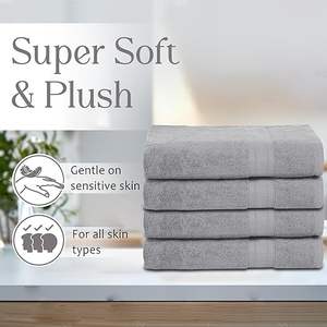Ensemble de serviettes absorbantes 100% coton, douces et moelleuses, utilisables toute l'année, grandes, pour usage quotidien, durables (ensemble de 4 serviettes pour les mains, gris clair) - Product Image 5