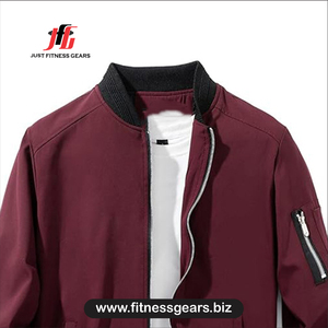 Veste bomber bordeaux pour homme JUST FITNESS GEARS, fermeture éclair, coupe décontractée, coupe-vent, vêtement d'automne, coupe régulière, couleur unie, polyester - Product Image 3