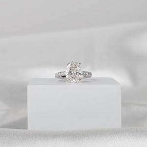 3.32 Carat Oval Cut Lab Grown <b>Diamond</b> <b>Ring</b> 14K White Gold Hidden Halo Pave Band Engagement <b>Ring</b> Luxury Bridal - Product Image 4
