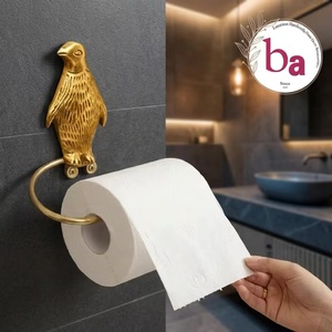 Porte-papier toilette mural en laiton Ba Gold Penguin, design moderne, fait main, étanche, accessoire de salle de bain original - Product Image 1