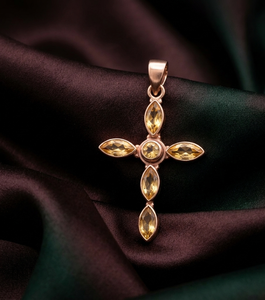 Colgante de Cruz de Plata de Ley 925 con Citrino, Chapado en Oro Rosa y Oro Amarillo, Joyería Artesanal con Gema Marquise para Unisex - Product Image 5