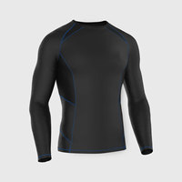 T-shirt de compression noir à manches longues pour homme, col rond, séchage rapide, respirant, écologique, en spandex et polyester, couche de base à manches complètes