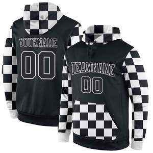 Sudadera con Capucha a Cuadros Personalizada para Hombre, Color Negro y Blanco, con Nombre y Número del Equipo, Bolsillo, Informal, Transpirable, para Invierno - Product Image 1