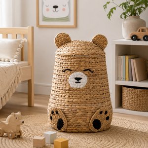 Cesta de Almacenamiento de Jacinto de Agua Hecha a Mano al por Mayor con Tapa, Organizador de Juguetes para Niños, Cesta Decorativa Tejida para Guardería - Product Image 4
