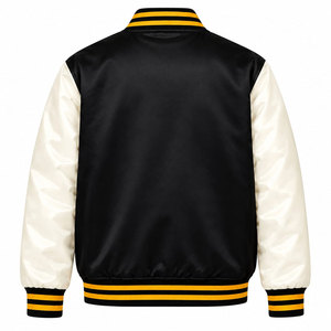 Chaqueta Varsity para Hombre, Negra y Crema, con Letra M Bordada en PU, Estilo Preppy, Cuello Camisero, Corte Regular, Otoño - Product Image 3