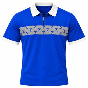 Phi Beta Sigma Royal Blue <b>Men</b>’s Polo <b>Shirt</b> with White <b>Collar</b> Greek Letter Pattern Quarter Zip Short Sleeve Casual Fraternity Top - Product Image 3