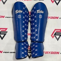 Protège-tibias Fairtex sur mesure entièrement imprimés, nouveau modèle bleu, protection professionnelle en cuir pour Muay Thai, Kickboxing et MMA