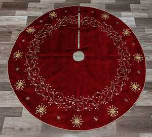 Handmade Velvet Christmas <b>Tree</b> Skirt Embroidered Poinsettia Snowflake Holiday Xmas <b>Tree</b> Base Cover Decor - Product Image 3