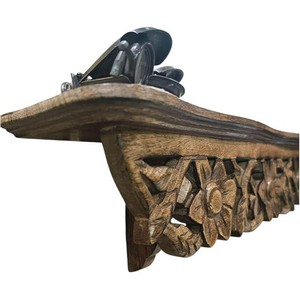 Handcrafted Mango Wood <b>Wall</b> <b>Shelf</b> with Carved Brackets - Wholesale Home Dcor - Product Image 2