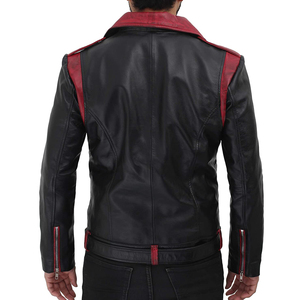 Chaqueta de Motociclista de Cuero Genuino para Hombre, Cuello Camisero, Cierre de Cremallera, Cinturón, Corte Ajustado, Color Negro Sólido, para Otoño e Invierno - Product Image 6