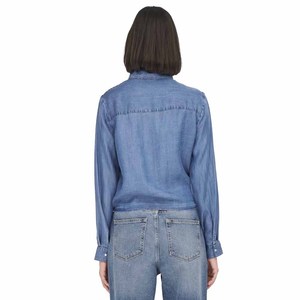 Women's Shirts and Blouses Cotton Denim Blue Long Sleeve Casual Fit Washed Soft Durable for Daily Wear OEM Custom Manufacturer - Product Image 3