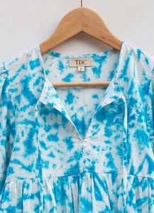 Blusa de Algodón Tie Dye para Mujer, Estampada a Mano, Estilo Boho Casual, Cuello en V, Manga Globo, Borlas, Transpirable, Etiqueta Privada Personalizada - Product Image 1