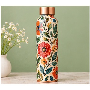 Bouteille d'eau en cuivre à motif floral, portable, pour les voyages, avec couvercle - Product Image 4