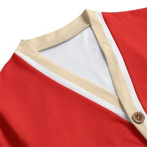 Cárdigan Casual de Punto Grueso con Cuello en V Rojo, Edición Inspirada en Febrero, Despertar Invernal, con Botones Frontales, Acogedor, Estilo Anime - Product Image 5