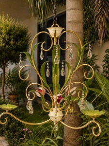 Elegant Gold Metal <b>Chandelier</b> With Floral Design And <b>Crystal</b> Drops For Indoor Lighting Decorations - Product Image 6