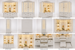 Mandir Tradicional de Madera de Teca con Aspecto de Mármol, Tallado con Láser, Jali, Templo Blanco Brillante, Mandir Moderno para el Hogar, Mandir Pooja Blanco Pulido - Product Image 6
