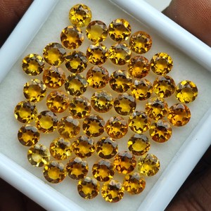 พลอยซิทรินธรรมชาติทรงกลมเจียระไนแบบเหลี่ยมคมขนาด 5 มม. สีเหลืองทอง สำหรับทำเครื่องประดับ ขายส่ง - Product Image 4