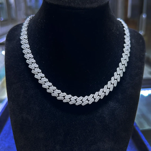 Collar de Lujo con Diamantes Baguette en Plata 925 Chapada en Rodio, Cadena de Eslabones con Engaste Canal, Unisex, para Uso Diario - Product Image 1