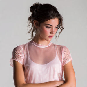 T-shirt transparent à col rond pour femme, T-shirts en maille légère à séchage rapide pour femme, T-shirt transparent léger pour femme - Product Image 5