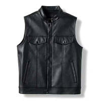 Hakiki Deri Unisex Siyah Motosiklet Sürüş Yeleği Nefes Alabilen Rüzgar Geçirmez Kırışmaz Çıtçıtlı Kolsuz OEM ODM