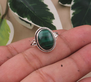 925 Sterling <b>Silver</b> Bezel Setting <b>Ring</b> Malachite Gemstone Brilliant Cut Handmade Classic <b>Boho</b> Dainty Solitaire Wedding Party - Product Image 2