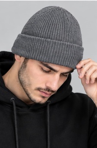 Men's Solid Gray Knitted <b>Beanie</b> <b>Hat</b> 100% <b>Wool</b> Winter Warm Cycling Cap Casual Style for Adults Head Circumference 56-58CM - Product Image 3