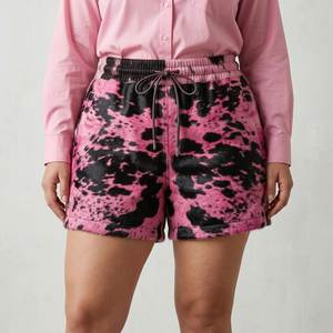 Shorts évasés taille haute élastique imprimé animal rose et noir avec cordon de serrage respirant coupe-vent séchage rapide en cuir de vachette satiné pour femme - Product Image 5