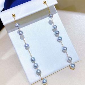 Pendientes de Perlas de Plata de Ley Redondos de 10-9 mm, Versátiles para el Día a Día, con Perla Natural Dorada, Trébol de la Suerte, Regalo de Cumpleaños - Product Image 3