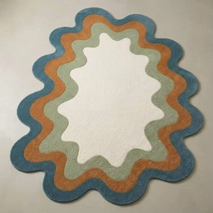 Tapis moderne fait main tufté, motif géométrique multicolore vibrant, style bohème, à poils ras, antidérapant, sur mesure OEM pour la maison - Product Image 1