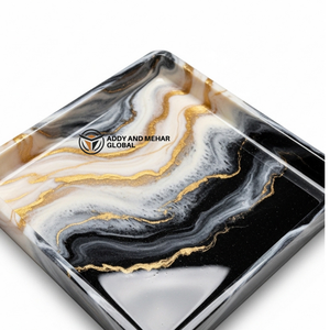 Luxury <b>Black</b> Marble Resin <b>Tray</b> with Gold Veins | Square Decorative Serving <b>Tray</b> - Product Image 2