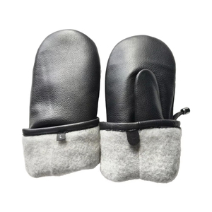 Leather <b>Mittens</b> Wrist Length Thermal Black <b>Wool</b> Lining Plain Winter Outdoor Daily Use - Product Image 5