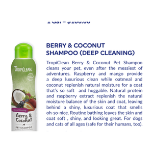 Shampooing Doux à la Noix de Coco TropiClean (Hypoallergénique) pour Animaux de Compagnie Doux 1 Gallon - Product Image 1
