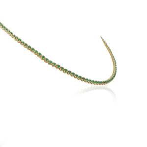 18K Gold Round Cut Emerald Tennis <b>Necklace</b>-Fine <b>Beaded</b> <b>Necklace</b> - Product Image 5