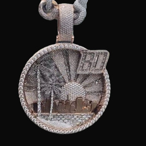 Colgante de Hip Hop de oro rosa para mujer cristiana personalizada con gemas RB IGI certificado totalmente helado VVS Moissanite bisel ajuste brillante - Product Image 2