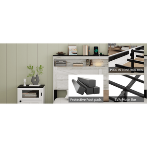 Lit en bois king-size avec rangement caché Blanc sans sommier à ressorts-Comprend une tête de lit en bois élégante - Product Image 3