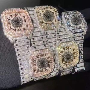 Montre à quartz de luxe pour homme, boîtier carré, accents en moissanite et diamants, verre saphir, cadran analogique 28 mm - Product Image 4