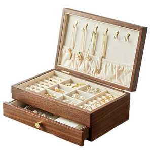 Solid Wood Multi Tier Jewelry <b>Box</b> Premium Organizer Storage Case for Earrings Necklaces Bracelets & High-End Jewelry <b>Box</b> - Product Image 1