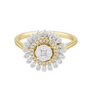 Anillo de compromiso de oro amarillo con halo floral ovalado y diamante cultivado en laboratorio - Product Image 2