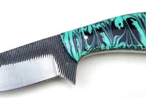 Râpe à ébaucher artisanale en acier à haute teneur en carbone, outil utilitaire robuste pour l'extérieur, manche en résine à motif tourbillon turquoise - Product Image 3