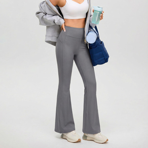 Pantalones de Yoga de Cintura Alta con Pierna Ancha, Color Gris Sólido, Sin Costuras, Elásticos en Cuatro Direcciones, Ropa Deportiva, Pantalones Largos de Fitness para Mujer - Product Image 6