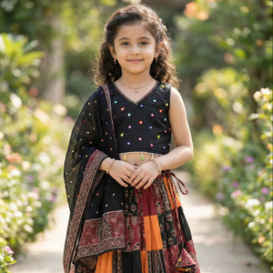 Shoryam Fashion - Conjunto de Lehenga Choli Estampado de Rayón para Niños al por Mayor |   Ropa Festiva para Bodas y Fiestas Indias para Niñas de 28 Años - Product Image 1