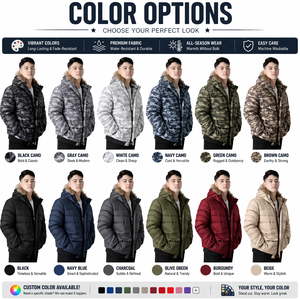 Blouson matelassé personnalisé pour homme, hiver, camouflage, à capuche, avec fourrure, imperméable, coupe-vent, logo personnalisé, vêtement d'extérieur - Product Image 5